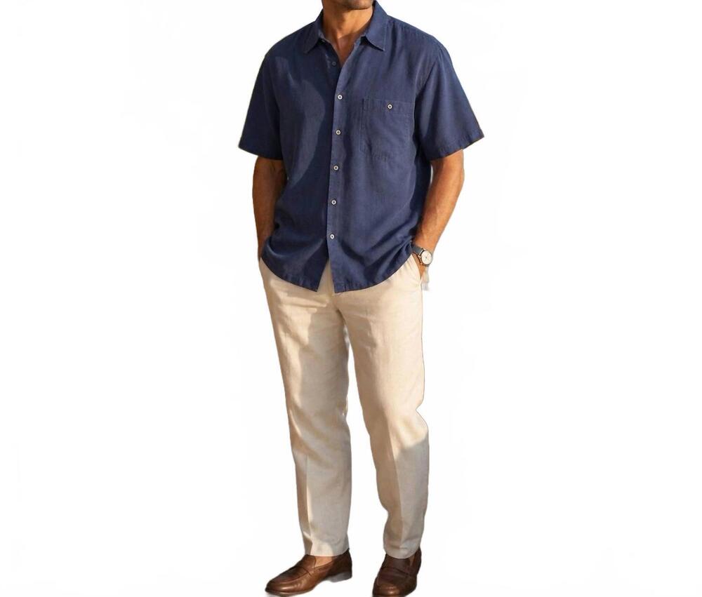 NEW TORI RICHARD palm tree jacquard hawaiian shirt in navy